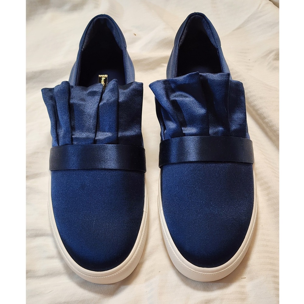 Louise et Cie Buca Navy Blue Satin Ruffle Slip On Sneakers Women's Size 10M